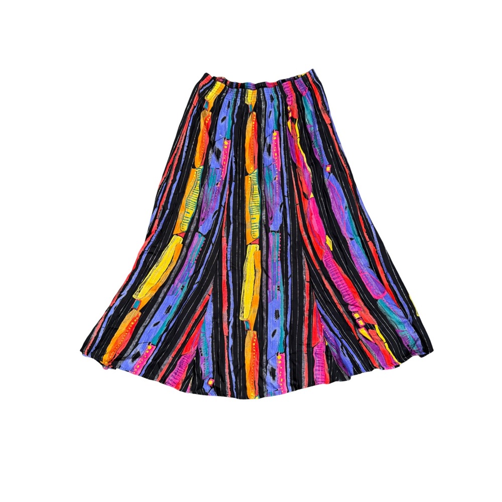 Dena Lauren Multi-Color Watercolor Art-to Wear Midi Skirt Size Small Made in USA